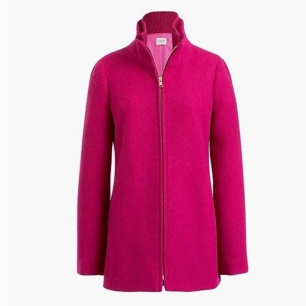 J Crew Wool Coat Wool Village Coat Classic Tailored Fuschia Pink Size 8 - Picture 3 of 11